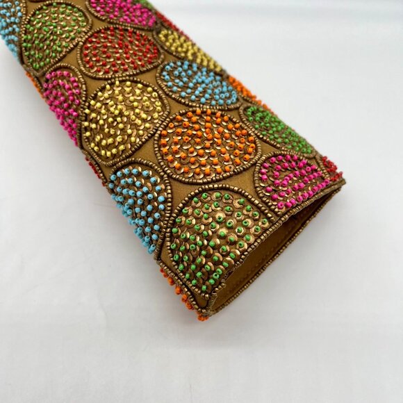 David Jeffery Multi-Colored Bronze Fabric Embellished Convertible Clutch - Picture 7 of 11